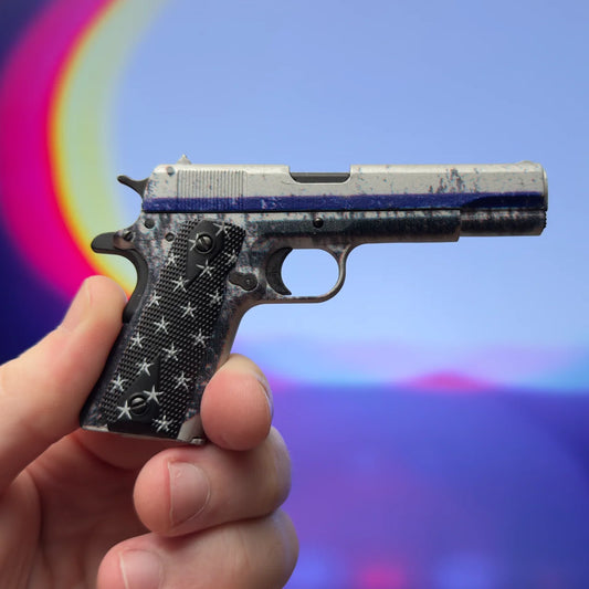 1911 Blue Line distressed silver finish and star grips