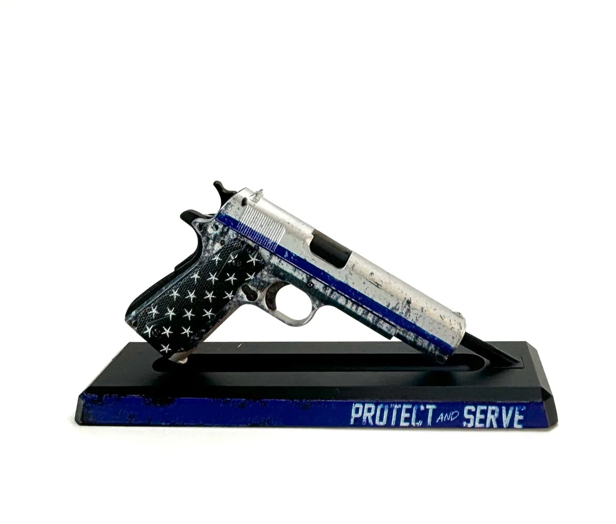 1911 Blue Line Protect and Serve limited edition model on stand