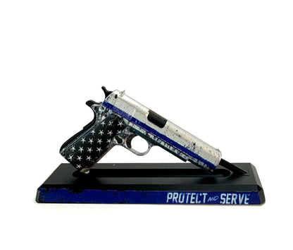 1911 Blue Line Protect and Serve limited edition model on stand