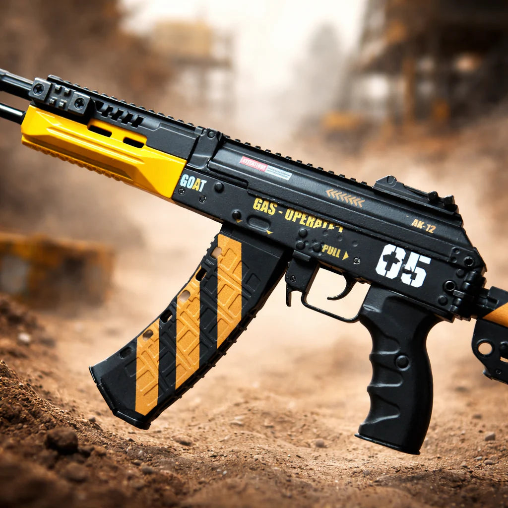 AK-12 Contractor hazard stripe magazine and body detail