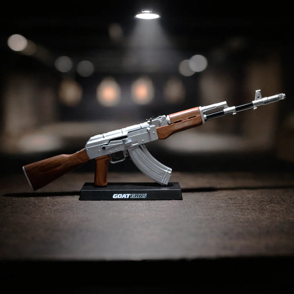 AK47 Silver limited edition miniature model on display stand
