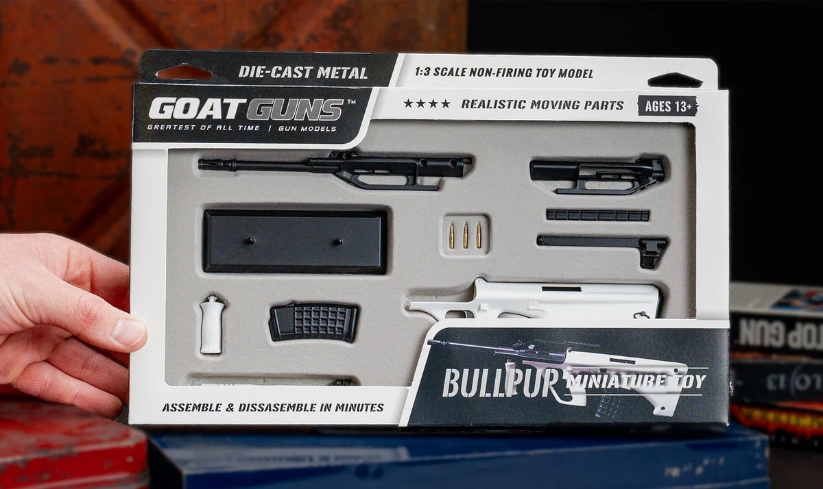 White Bullpup model held in hand