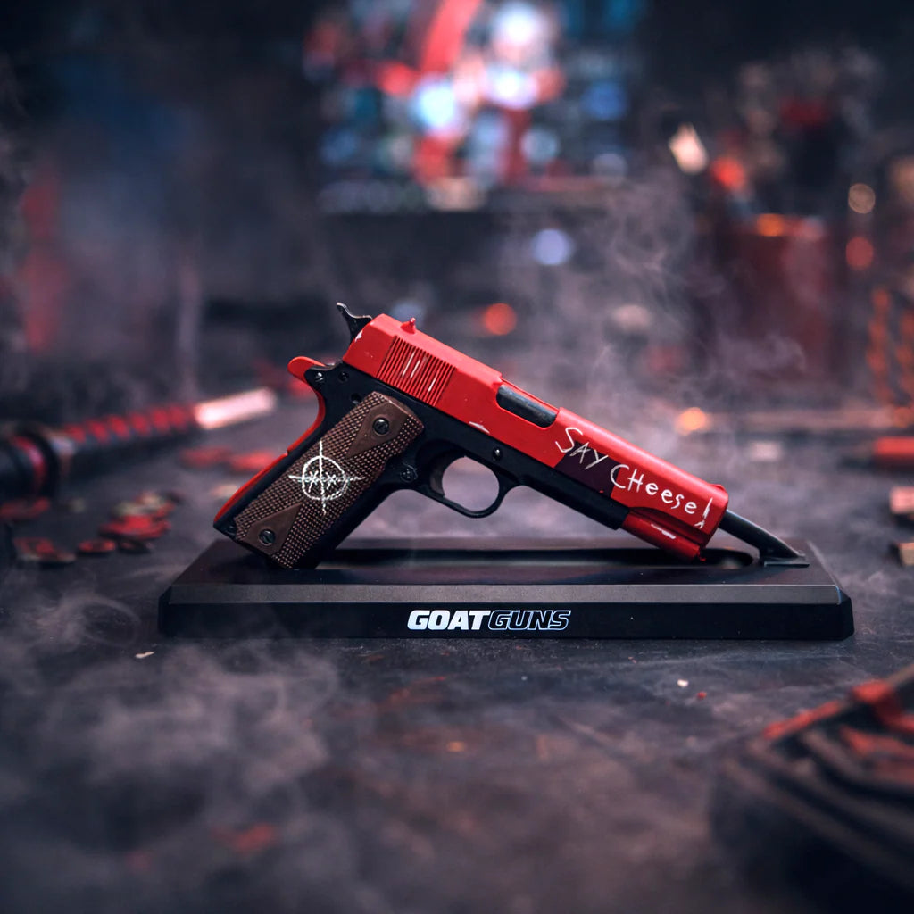 1911 Mercenary red and black miniature model on display stand