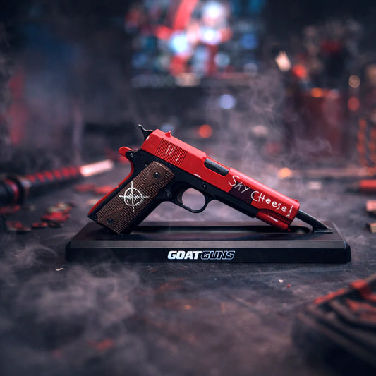 1911 Mercenary red and black miniature model on display stand