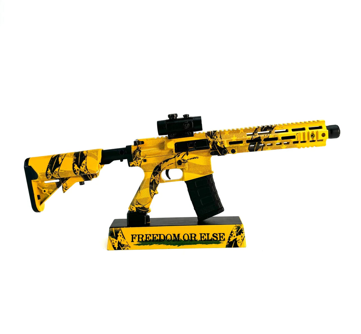 AR15 Don't Tread on Me model on Freedom or Else stand