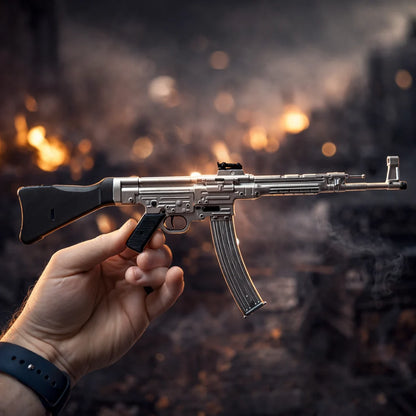 STG44 Silver Model held in hand, full side view