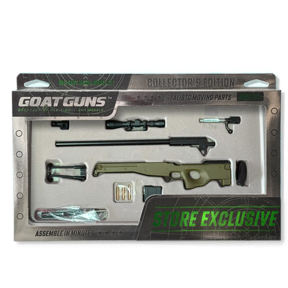Bullseye OD green store exclusive miniature sniper model in packaging