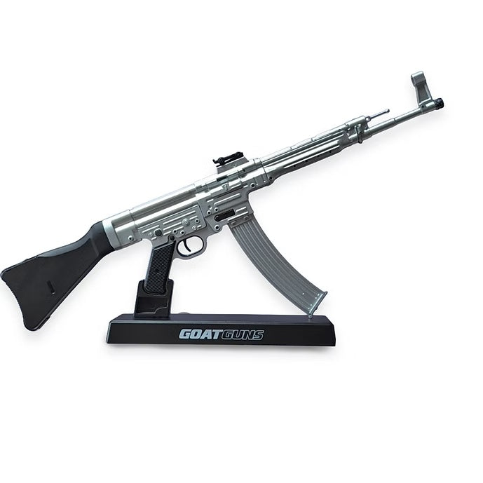 STG44 Silver Model on display stand against white background