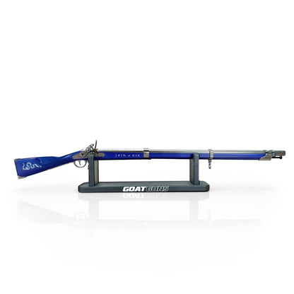 GoatGuns 250th Anniversary Musket blue model left side on stand