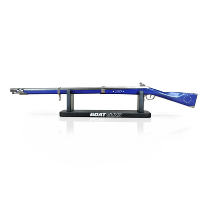 GoatGuns 250th Anniversary Musket blue model right side on stand