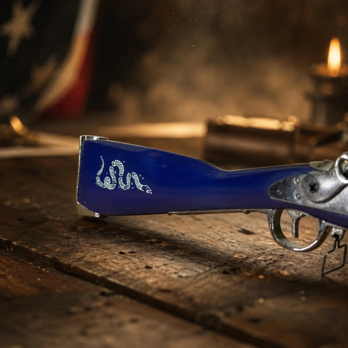 GoatGuns Musket snake emblem on blue stock